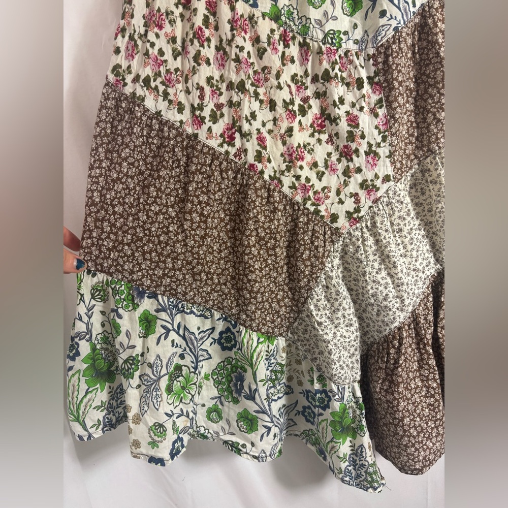 Y2K Cottagecore Patchwork Asymmetrical‎ Boho 100% Cotton Midi Skirt Size L - Picture 5 of 16